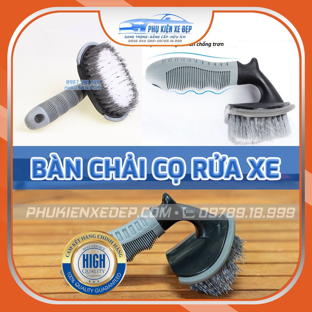 Bàn chải cọ lốp xe ô tô ⚡FREESHIP⚡ xe hơi, Cán Cao Su Chắc Chắn, mặt bàn chải cong ôm sát bánh khi cọ