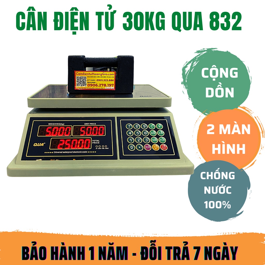 Cân điện tử 30kg tính tiền chống nước 100% loại cao cấp - QUA 832