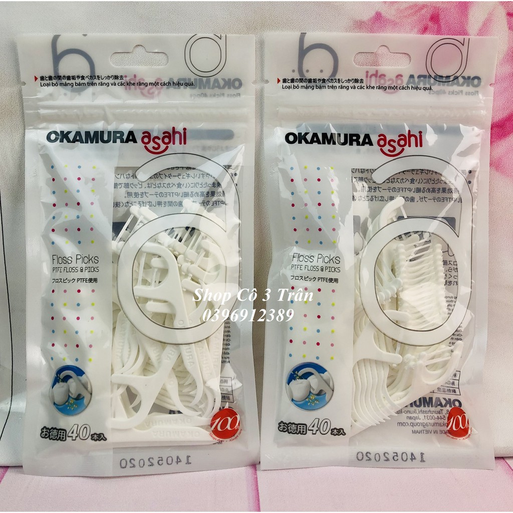 Tăm chỉ Okamura Sợi Chỉ Dẹp chăm sóc răng miệng 40 cây/ gói - Tăm chỉ nha khoa Okamura Asahi 40P