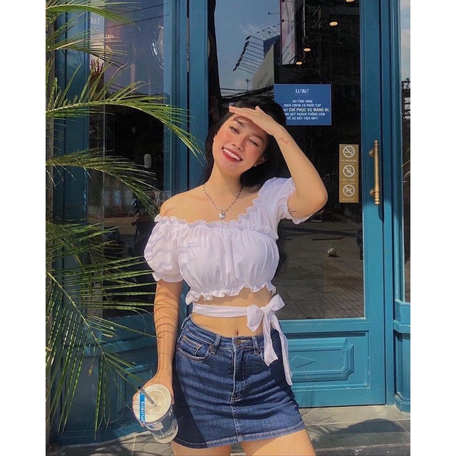 MIA_CROPTOP_ÁO_THẮT_NƠ_TAY_PHỒNG🥑(HÌNH THẬT 100%)