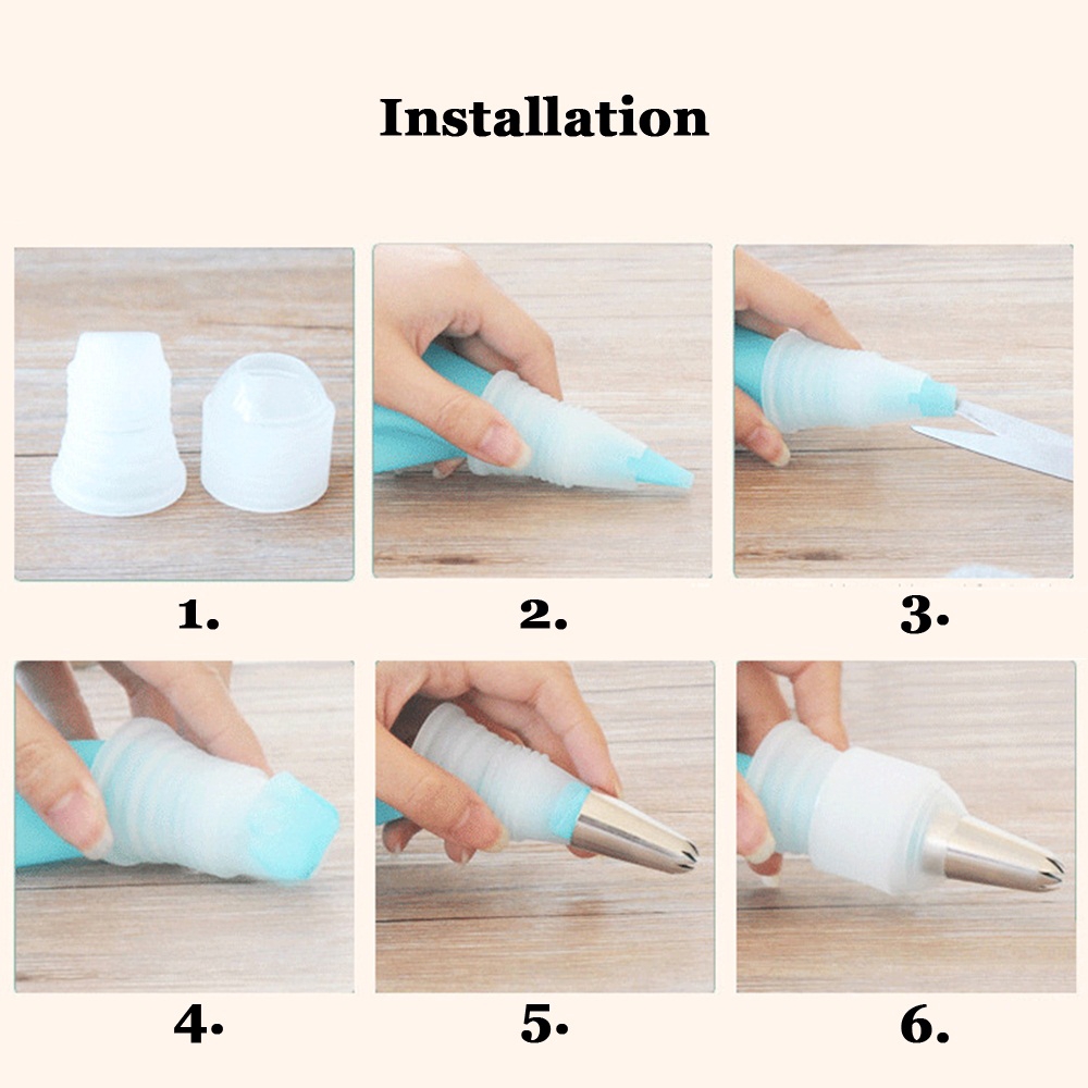 Bộ 6 đui bắt kem bằng thép không gỉ kèm chốt giữ và túi bắt silicon