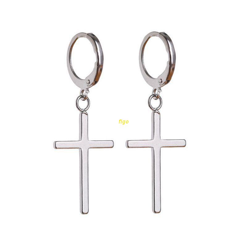 Khuyên tai dạng vòng hình chữ thập bằng bạc sterling không gây dị ứng