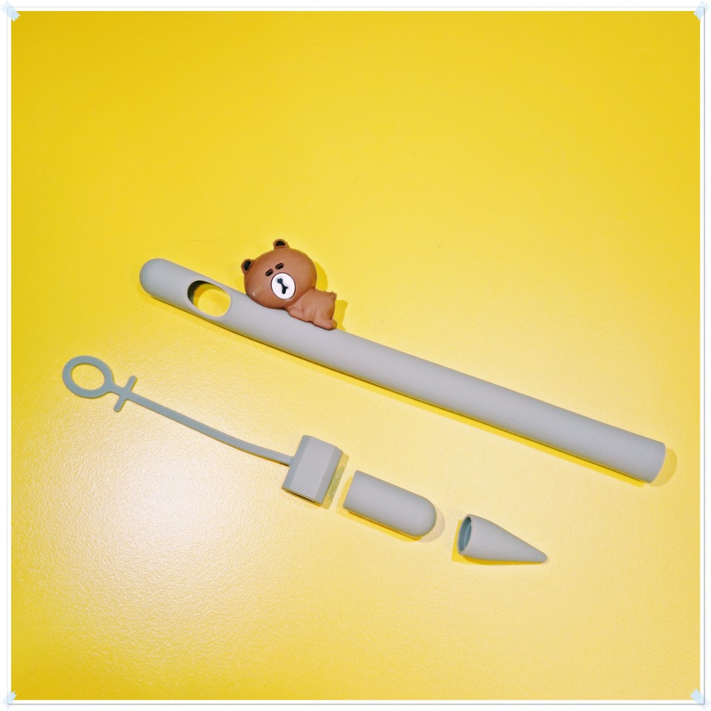 Vỏ Ốp silicon bọc bút dành cho Apple Pencil 1 Gấu Line Nâu