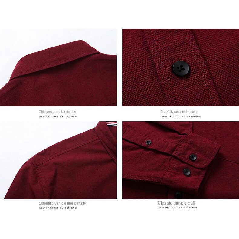 Áo Sơ Mi Công Sở Vải Oxford 100% Cotton Tay Dài Oversize Màu Trơn Cho Nam