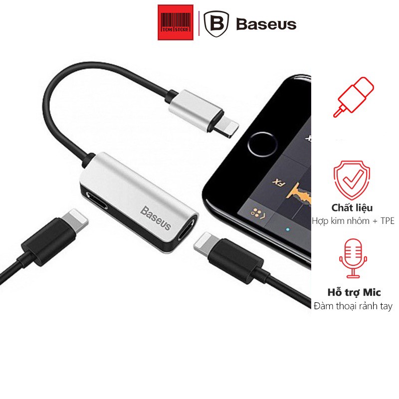 Jack Chuyển IP Có Mic Baseus L37 Vừa Sạc Vừa Nghe Chia Thành 2 Cổng Light-ning Dễ Dàng Sử Dụng. Bảo Hành 12 Tháng