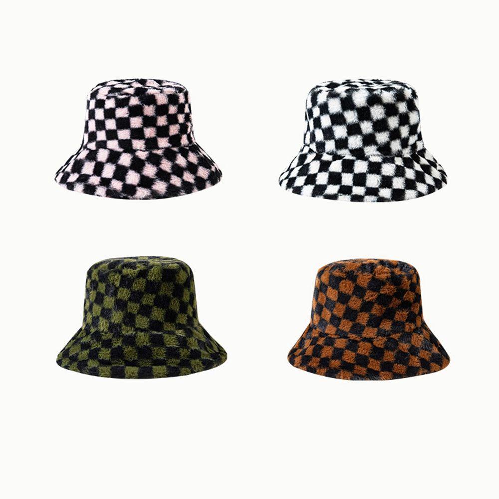 NICKOLAS Mũ Bucket Len Kẻ Sọc Caro Thời Trang Thu Đông Cho Nữ