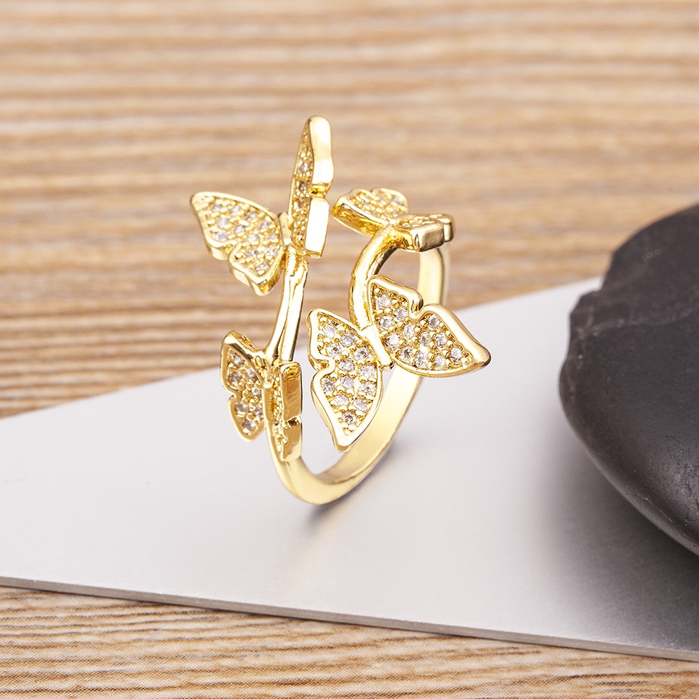 Nhẫn Hình Bướm Đính Đá Zircon Phong Cách Bohemian Thanh Lịch Sáng Tạo Có Thể Điều Chỉnh Cho Nữ