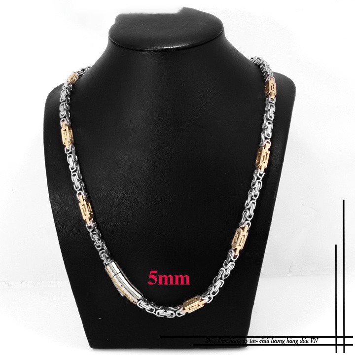 Dây chuyền nam inox khóa vip kiểu ziczac 5mm xen kẽ hộp vàng siêu đẹp, không đen, thể hiện đẳng cấp phái mạnh