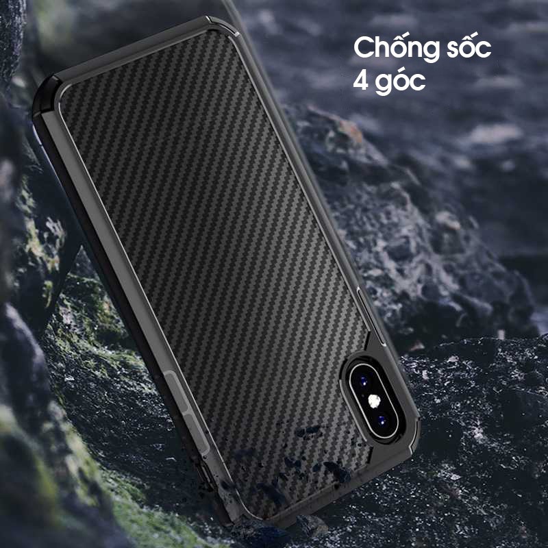 Ốp lưng IPAKY cho iPhone X / XS / XR / XS Max - Mặt lưng CARBON TRONG chống bám vân tay