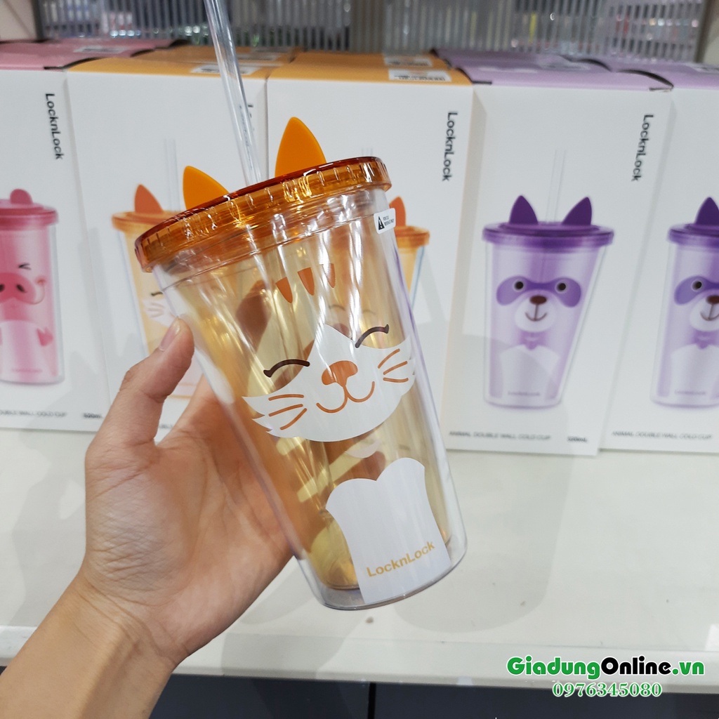 Ly nhựa 2 lớp Animal LocknLock [Lock&amp;Lock] Double Wall Cold Cup 520ml HAP511 - HAP512 - Larva Store