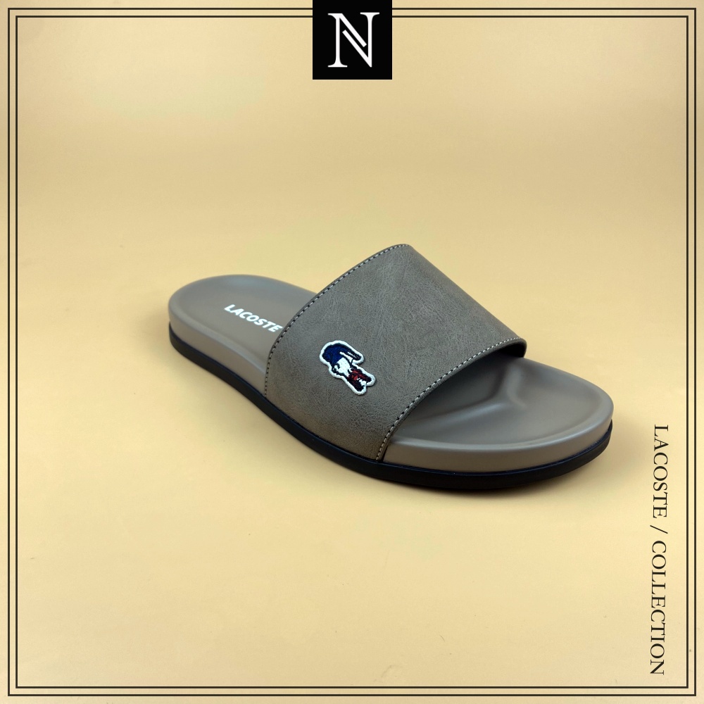 Dép Nam Lacoste NAT 8921 dép quai ngang nam màu xám đế cao su logo cắt laser tinh xảo sang trọng có bảo hành.