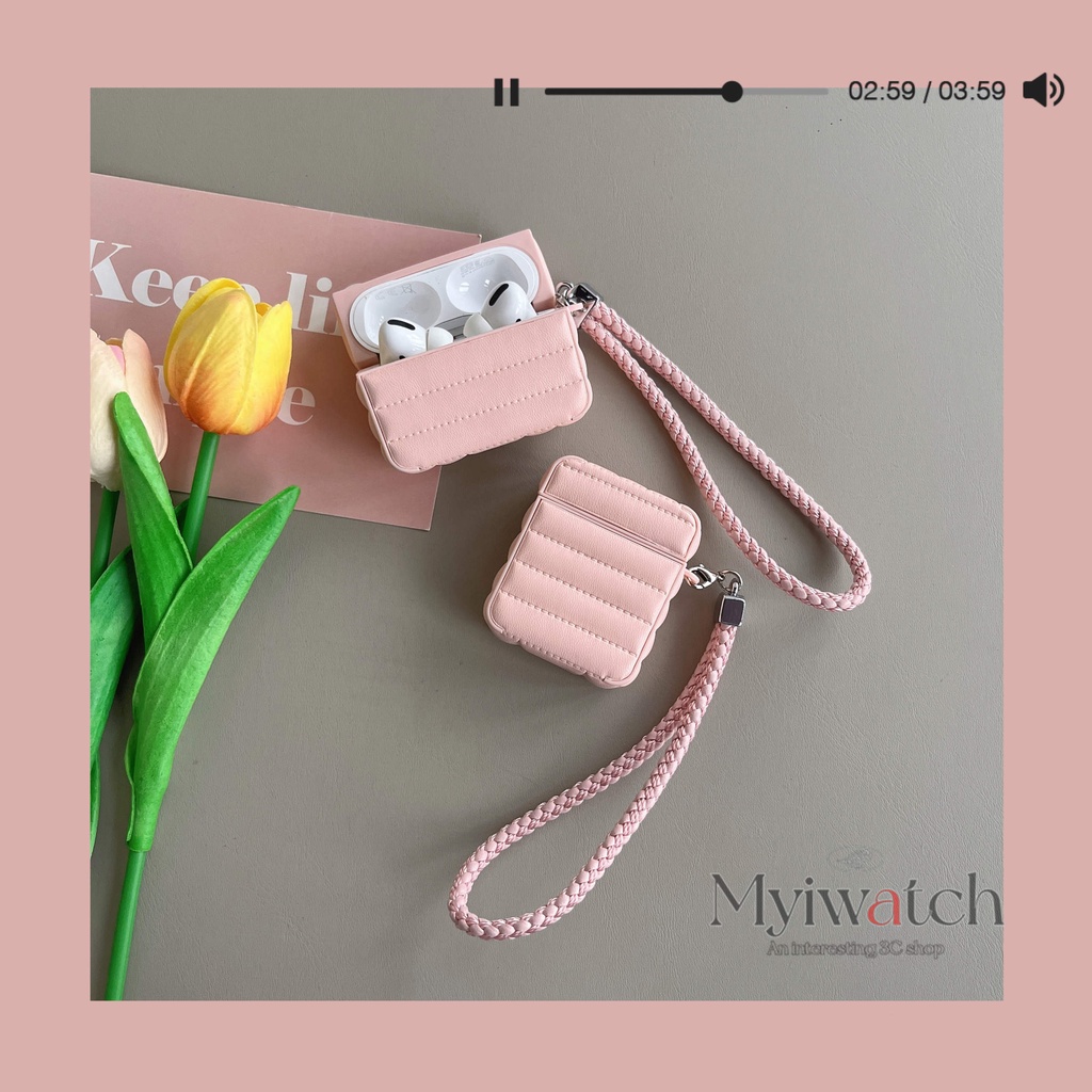 Vỏ Bảo Vệ Hộp Sạc Tai Nghe bluetooth Không Dây Apple AirPods 1 2 3 Pro Bằng Da Hình Áo Khoác Phao Màu Hồng Có Móc Treo