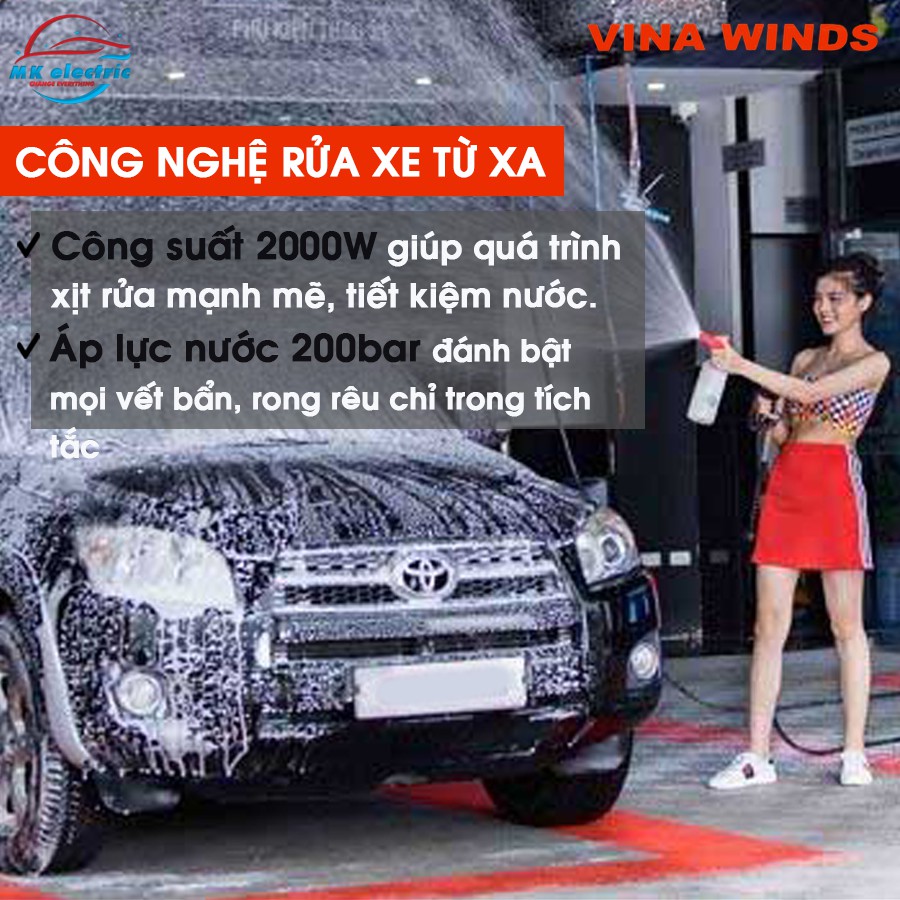 [ BH 24 THÁNG ] Máy rửa xe mini I Máy rửa xe cao áp VINA WINDS 2000W RO 2020 - Có áp chống giật +Chống cháy