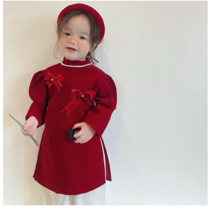 (9-30kg) Áo dài nhung đỏ xinh xắn bé gái AM855 TTR182 TTN183 TTR190