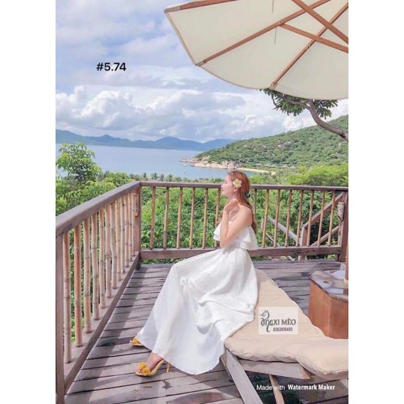 Đầm Maxi Voan Trễ Vai Phối Bèo | BigBuy360 - bigbuy360.vn