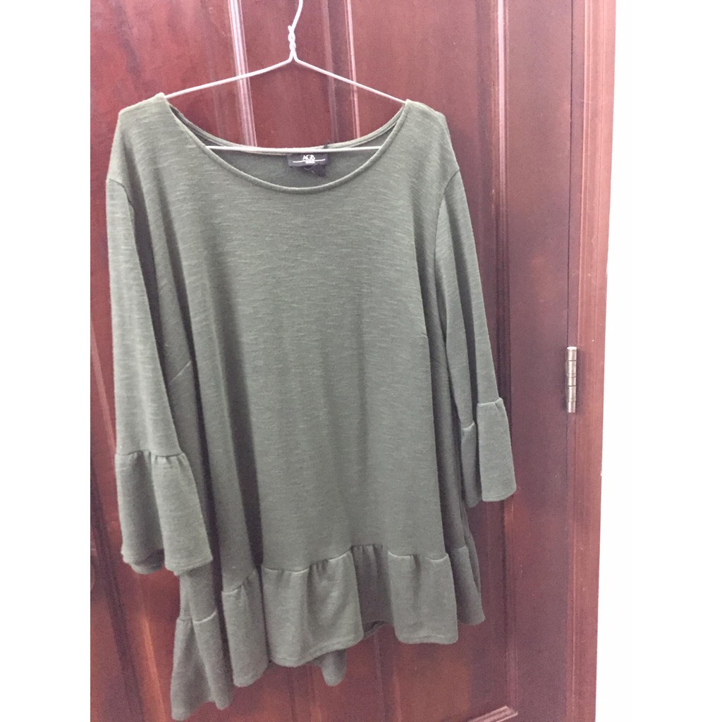 Áo kiểu tay phồng màu xanh rêu bigsize