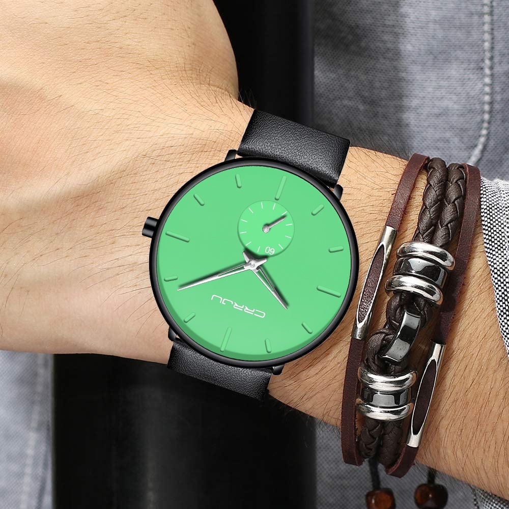 Đồng hồ quartz CRRJU 2150L chống thấm nước với dây đeo da