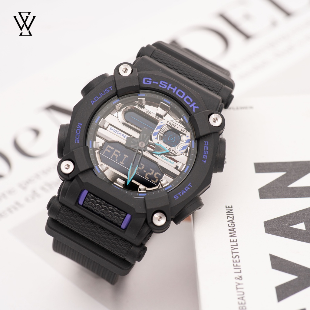 Đồng Hồ Quartz Nam Casio G-Shock WATCHSTORE GA-900AS-1ADR Thiết Kế Mặt Kính Khoáng Tròn 49.5mm, Vỏ Và Dây Nhựa Bền Bỉ