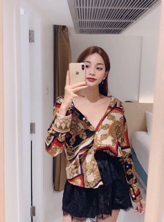 Áo sơ mi lụa hoạ tiết 3 màu