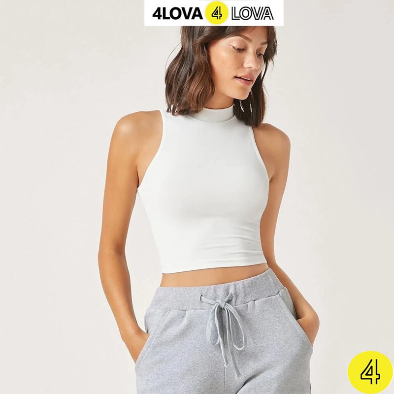 Áo croptop 4LOVA ba lỗ nữ cổ cao sát nách không tay kiểu ôm body tank top vải thun co giãn tốt