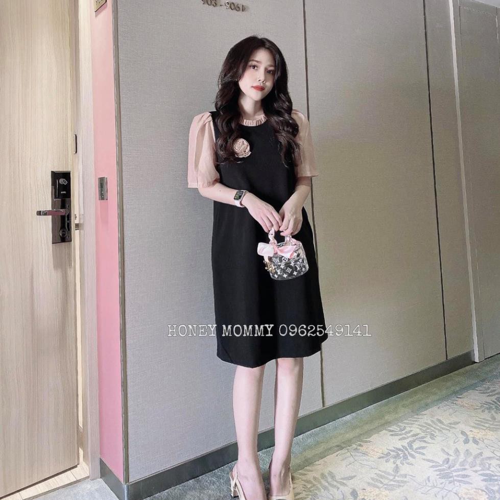 Váy Bầu Hè Công Sở Tay Voan Đính Hoa Ngực Sang Chảnh HD2610 Honey Mommy Đầm Bầu Công Sở Hè ་ ⚡