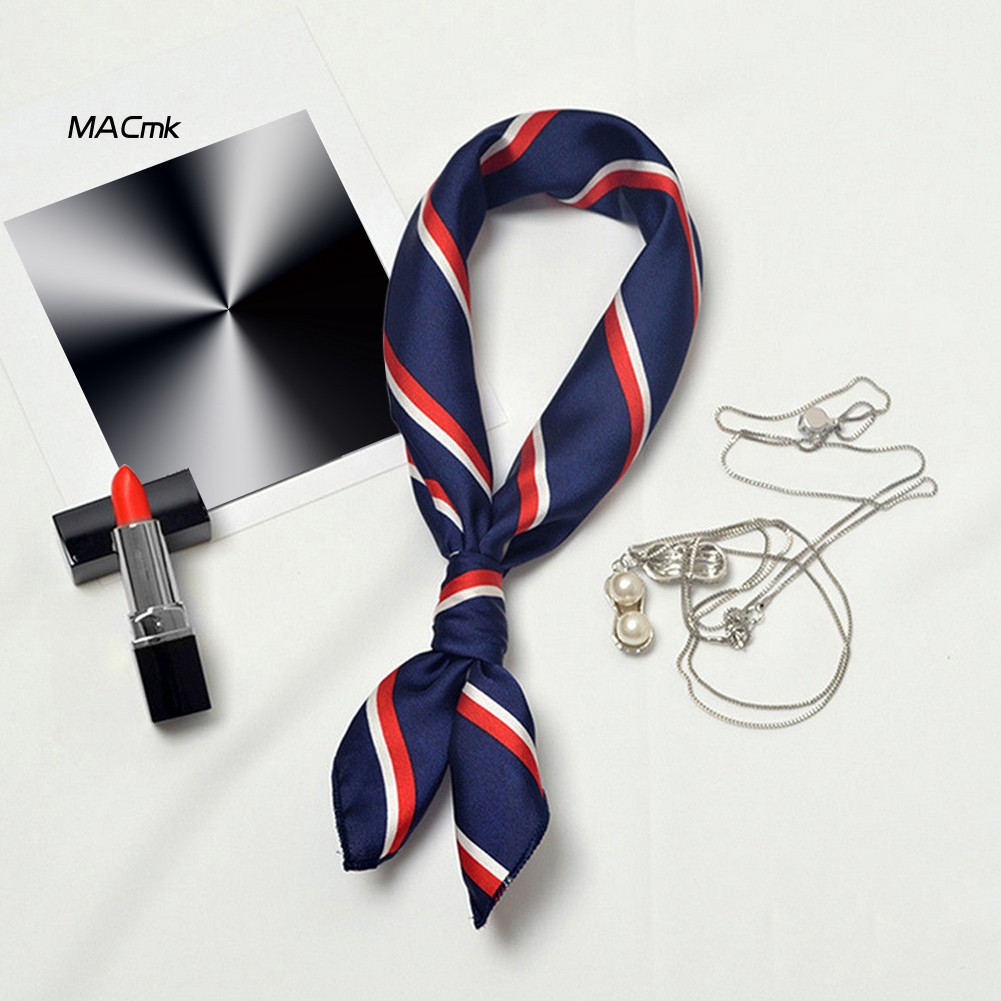 MAC1_Women Stylish Striped Square Scarf Bandana Neckerchief Pocket Neck Wrap Gift