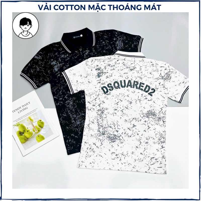 Áo thun POLO nam in hình DS vải cotton thoáng mát form ôm body, áo thun nam trung niên quà tặng bạn trai