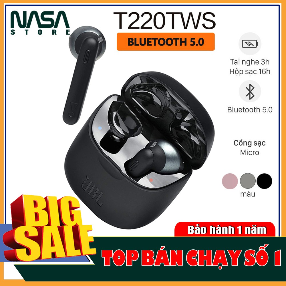 Tai Nghe Bluetooth JBL T220 Chip Âm Thanh Louda, Bass Hay - Thiết Kế Hiện Đại - BẢO HÀNH ĐỔI MỚI