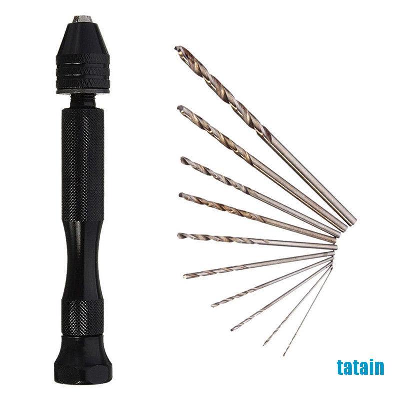 Máy Khoan Cầm Tay Mini Bằng Nhôm Kèm 10 Mũi Khoan Xoắn
