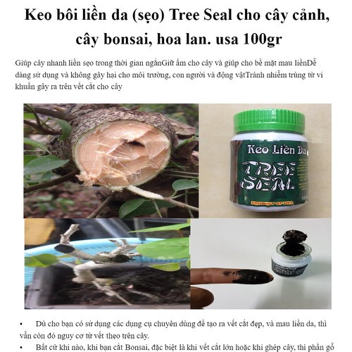 Keo liền da, liền sẹo cho cây trồng ( bôi vào vết cắt ) Tree seal từ Mỹ