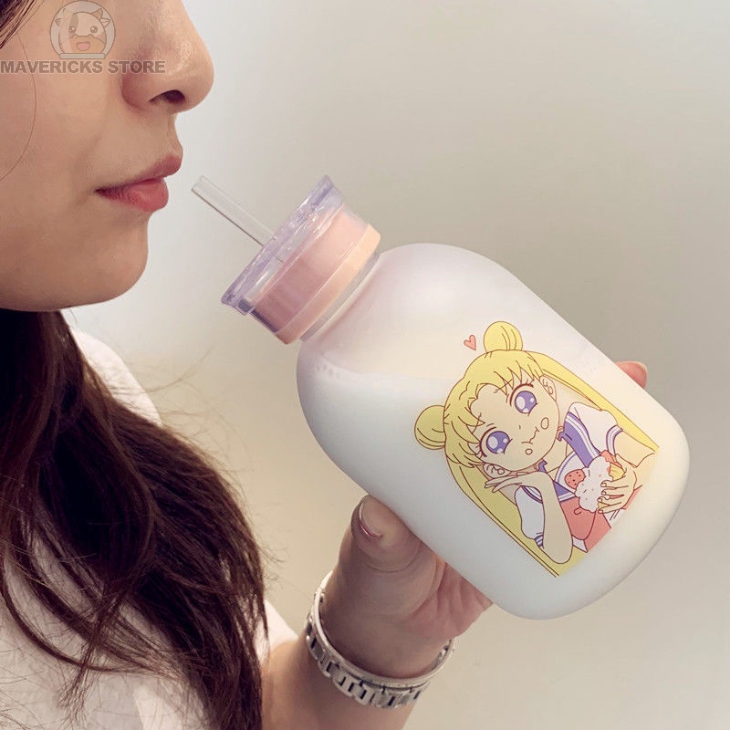Bình nước nhựa trong suốt 500ml hình thủy thủ mặt trăng dễ thương