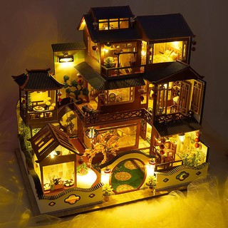 diy house villa handmade Trung Quốc Nhà gió mô hình biệt thự món quà ngày thiếu nhi sáng tạo cho bé gái