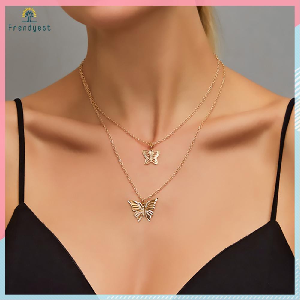 Dây chuyền Choker dài 2 lớp mặt hình bướm thiết kế rỗng thời trang cho nữ