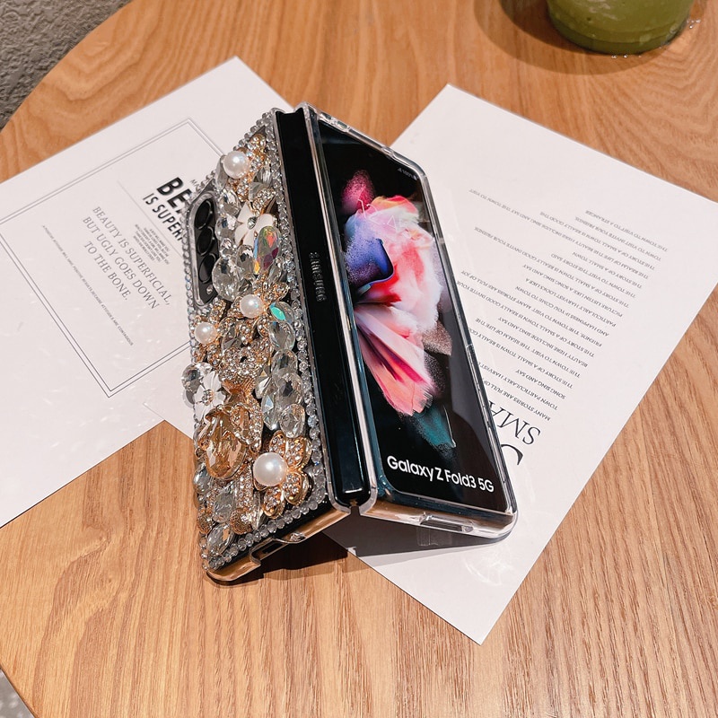 Luxuy Ốp Điện Thoại Hình Gấu Đính Đá Cho samsung galaxy z fold 5 4 3 2 5g