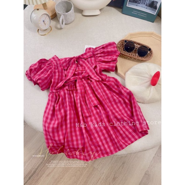 🍓🍓 ĐẦM HỒNG KẺ CA RÔ HOT TREND CHO BÉ GÁI 🍓🍓