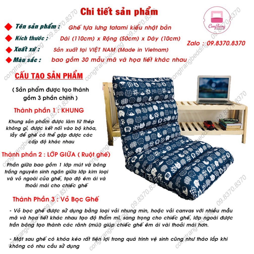 Ghế bệt nhật bản, Ghế ngồi bệt tựa Lưng tatami kiểu nhật điều chỉnh 5 cấp độ, Chịu trọng lượng 150kg- Kanta store