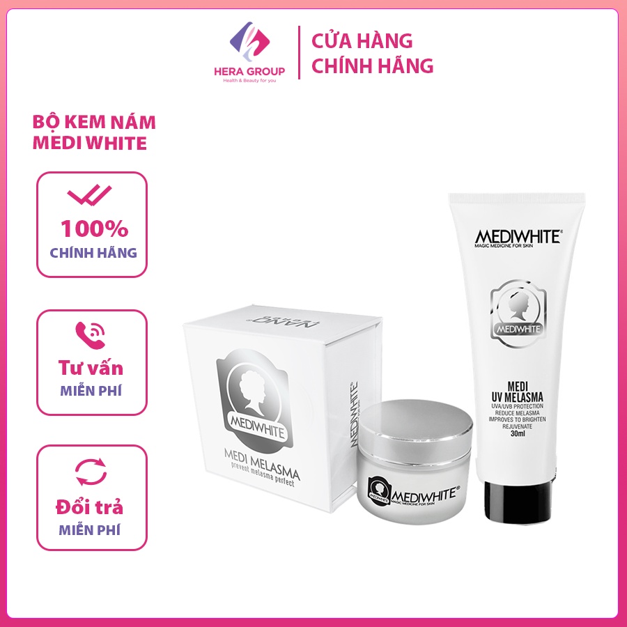 Bộ kem nám tàn nhang Medi White Chính Hãng - Medi Melasma & Medi UV Melasama - Kem mờ nám chống nắng Medi White