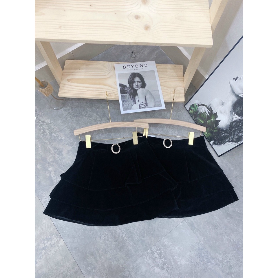 Chân váy nhung chân váy ngắn nữ dáng xoè nhiều tầng đính khuy đá vuông xinh xắn sang chảnh PANOSI - CV471