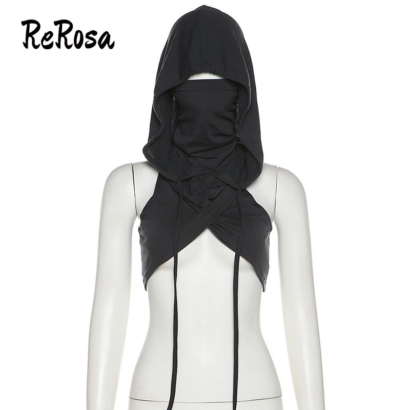 Rerosa Áo Tank Top Ôm Sát Cơ Thể Có Mũ Trùm Đầu Đa Năng Cho Nữ