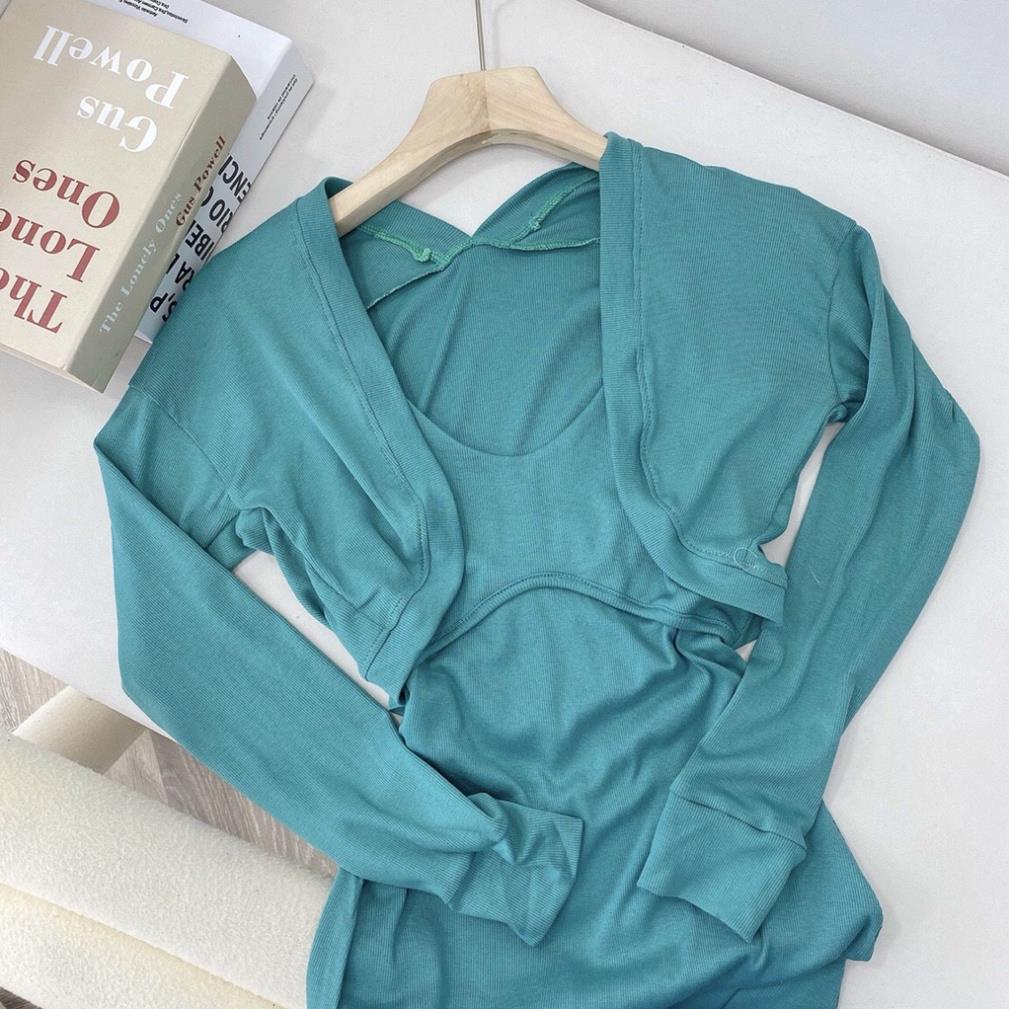 Set đồ nữ cá tính, đầm nữ 2s kèm áo khoác crop tông màu xanh sang chảnh tôn dáng cực đi tiệc, chơi đều hợp Tây Thi Shop | BigBuy360 - bigbuy360.vn