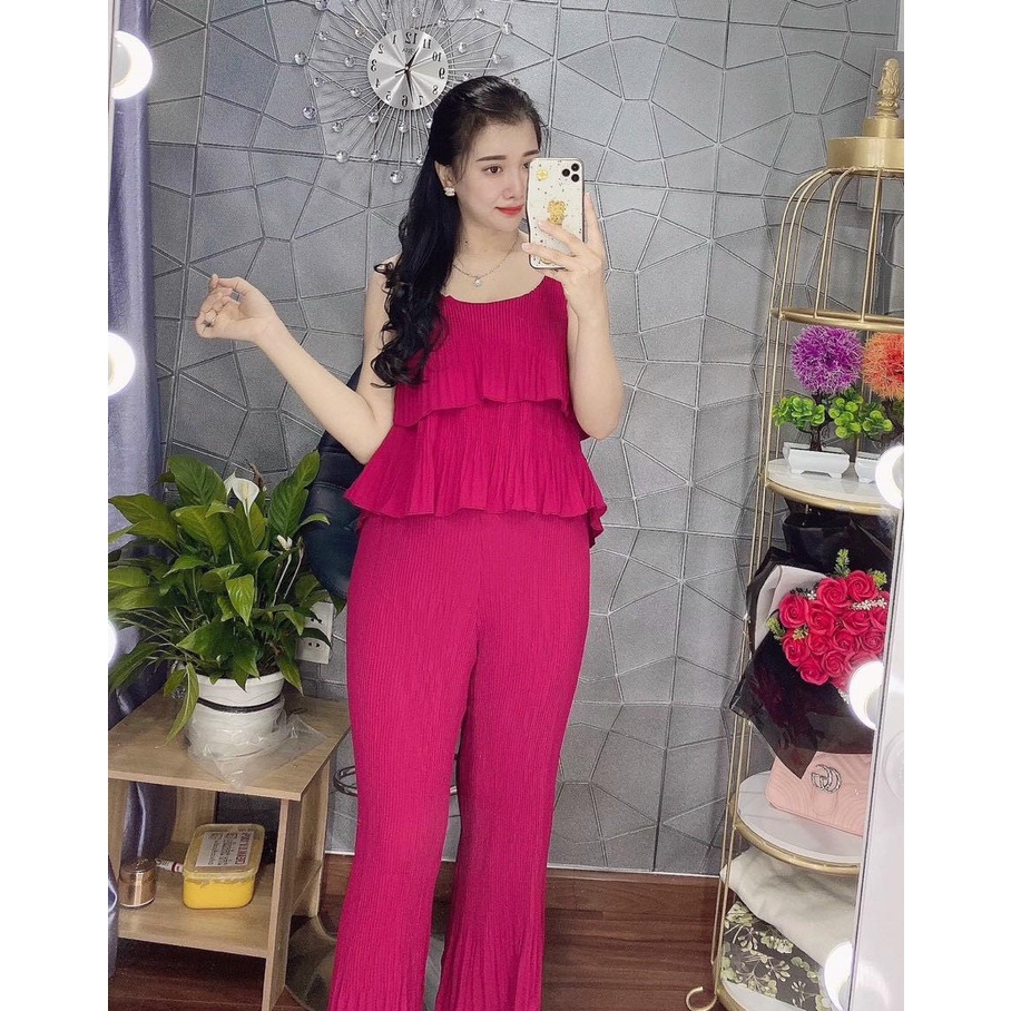 Set hai dây dập ly mặc nhà, mặc ngủ, mặc đi chơi cho nữ, vải lụa, thiết kế siêu xinh, siêu sang