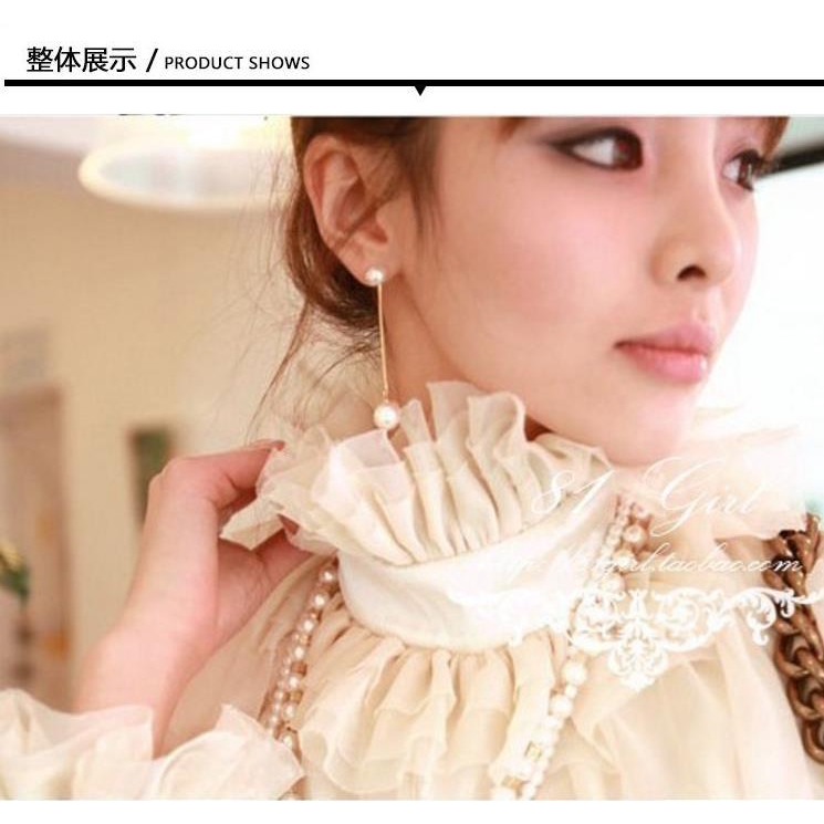 Khuyên tai dáng dài màu vàng đính ngọc trai giả thời trang Hàn Quốc cho nữ