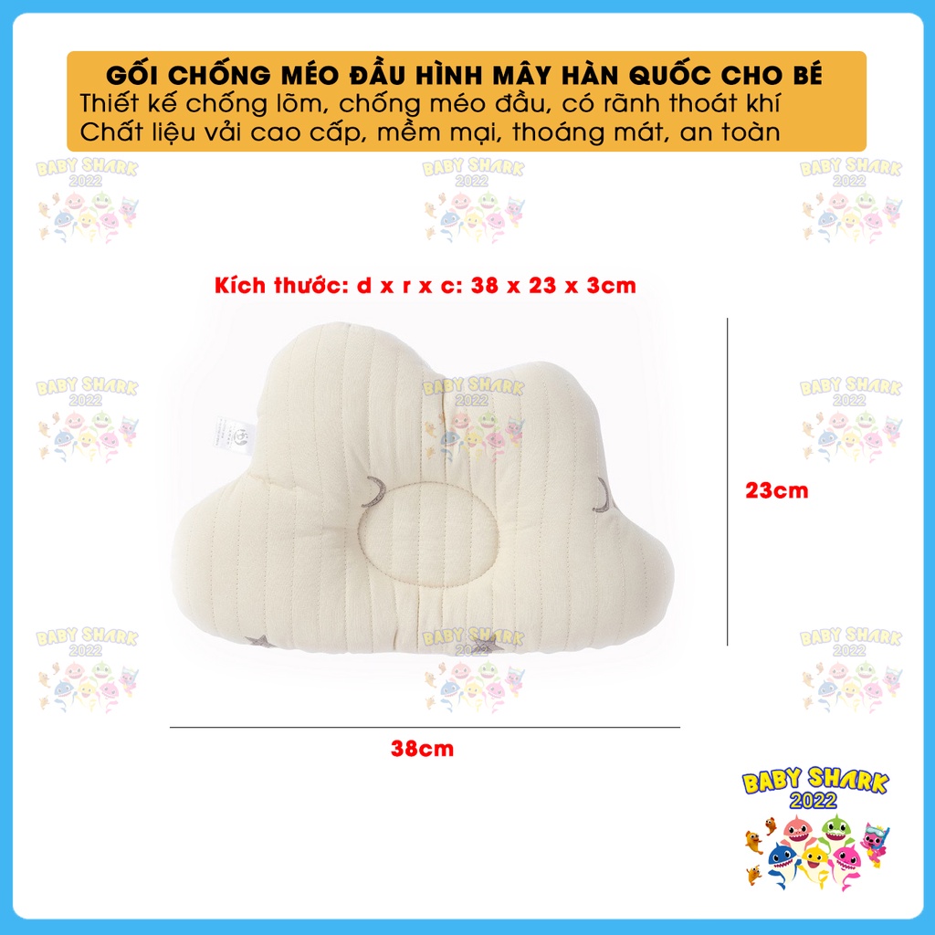 Gối chống méo đầu cho bé cao cấp hình đám mây phong cách Hàn Quốc