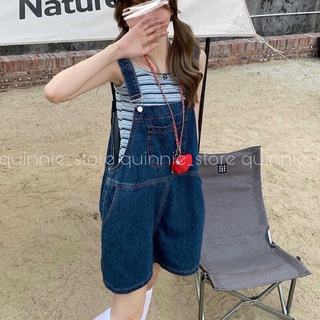 Quần yếm jeans đùi form rộng túi hộp vintage