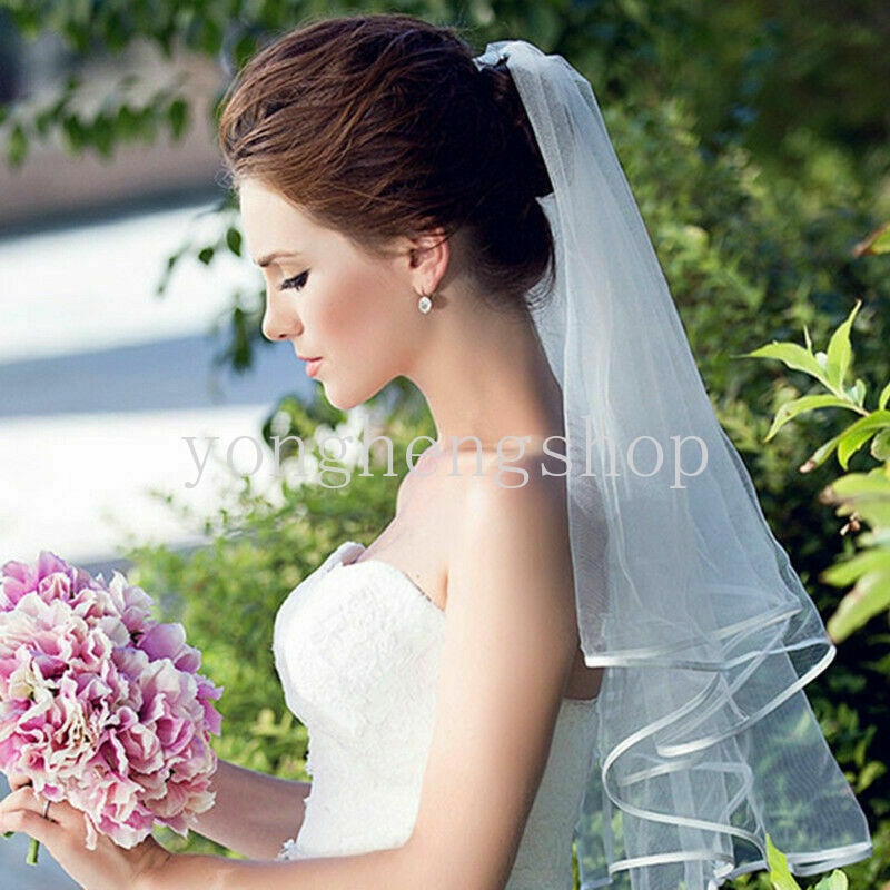 Mạng Che Mặt Cô Dâu Vải Tuyn Hai Lớp Phối Ren Kèm Lược Cài Thiết Kế Đơn Giản Tinh Tế