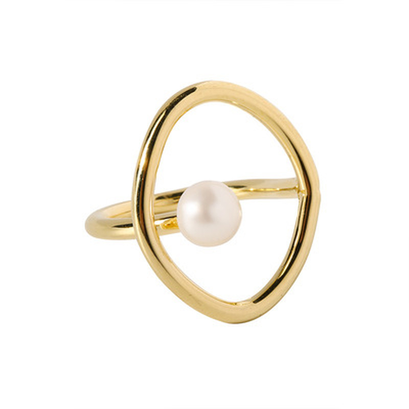 [WHOLESALE] [Women Fashion Vintage Geometric Hollow Pearl Rings] [ Elegant Ladies Smooth Fine Thin Finger Ring] [Lovely Jewelry Gifts For Girl Friends]