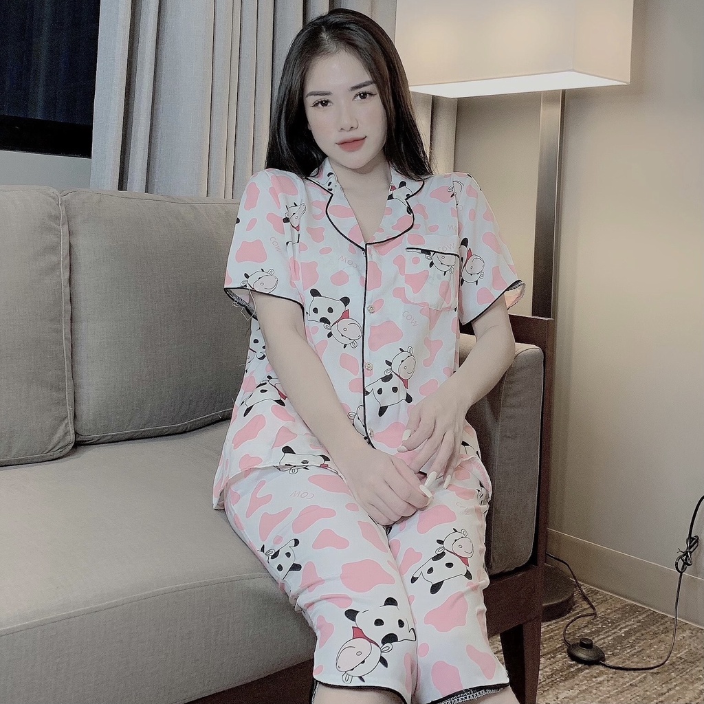 [Siêu Hot] Bộ lụa Pijama quần lửng hoạ tiết siêu hot [Ảnh thật +Video] | BigBuy360 - bigbuy360.vn