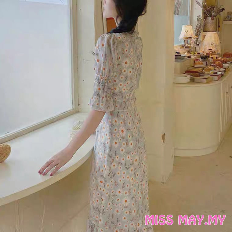Đầm Maxi Tay Ngắn In Hoa Cúc Thời Trang Đi Biển Xinh Xắn Cho Nữ