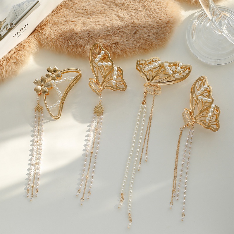 Kẹp Tóc Hình Bướm Bằng Kim Loại Đính Ngọc Trai Giả Kiểu Nhật Hàn Xinh Xắn Cho Bạn Gái