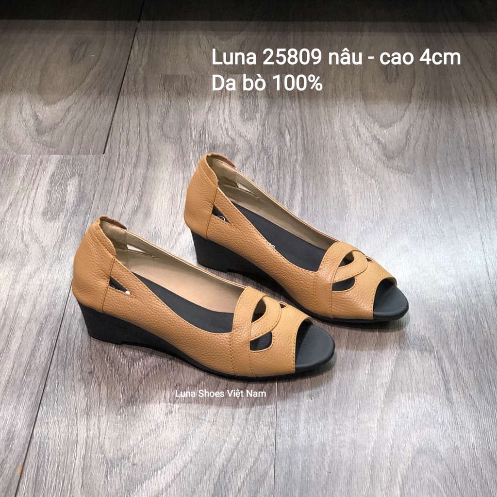 Giày đế xuồng nữ 4p hở mũi da bò mềm LUNASHOES 25809 bảo hành 2 năm 1 đổi 1 giầy trung niên